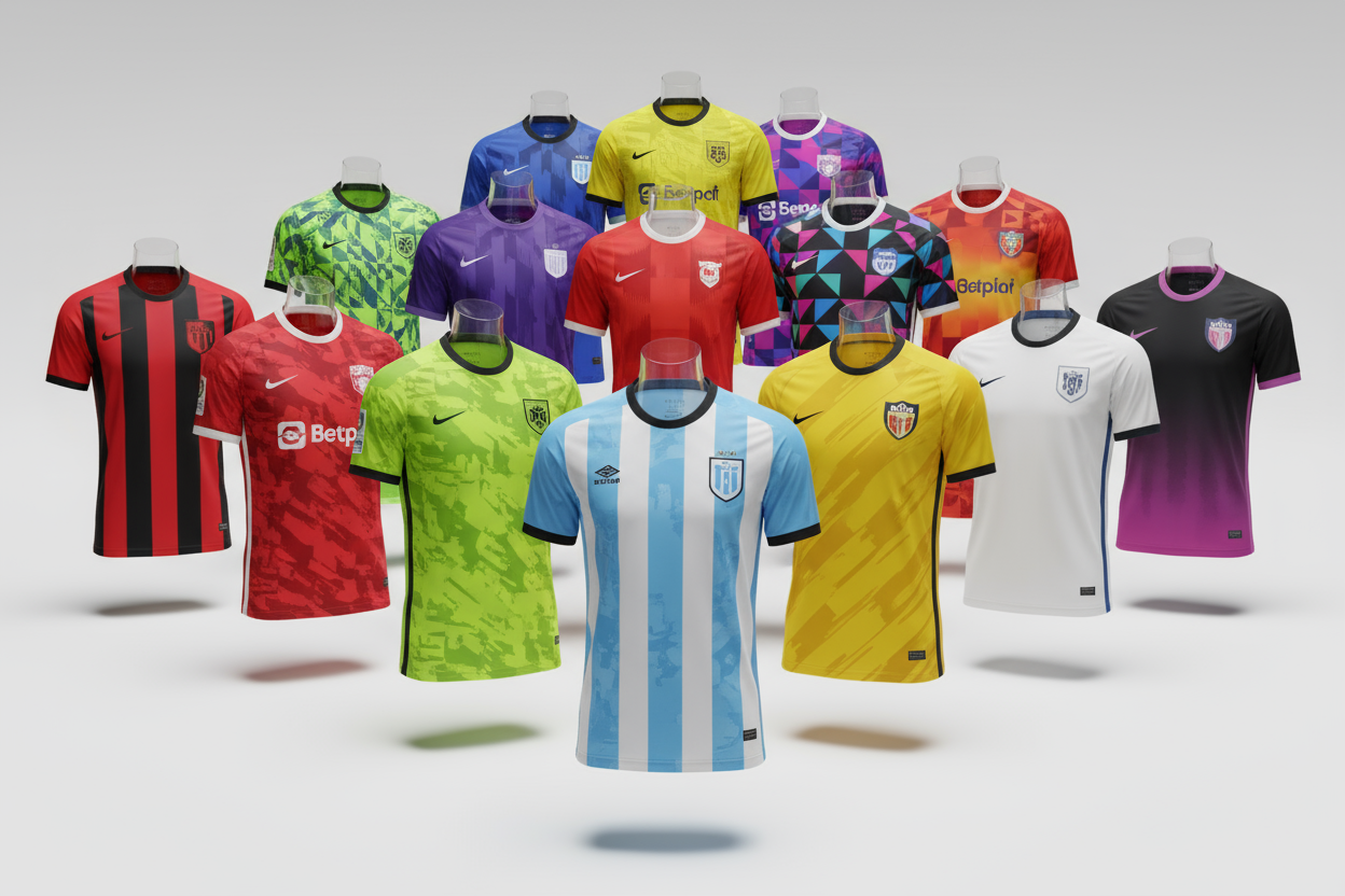 a collection of soccer jerseys